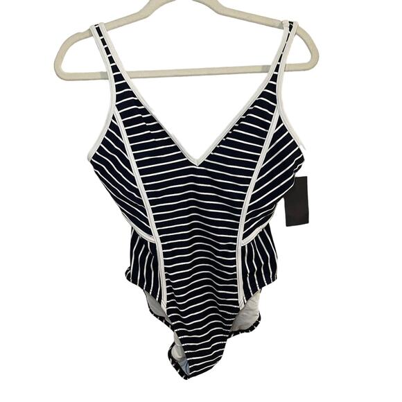 NWT Tommy Hilfiger Size 12 bathing suit One Piece Swimsuit blue stripes Swim - Picture 1 of 7
